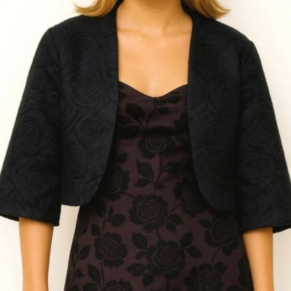 Vintage Floral Black Rosette Bolero Jacket 1X - Picture 5 of 5